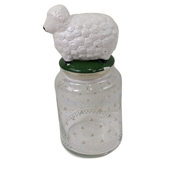 Ceramic Sheep Lid Glass Jar With Gold Floral Pattern For Storage Or Decor - Picture 2 of 8